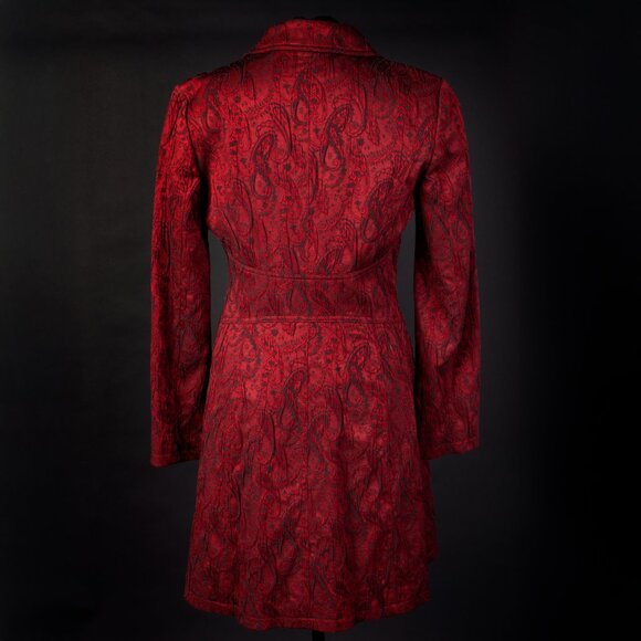 BISOU BISOU Paisley Blazer Jacquard Brocade Fitted Long Coat Dress 90s Red 8 - Picture 6 of 13